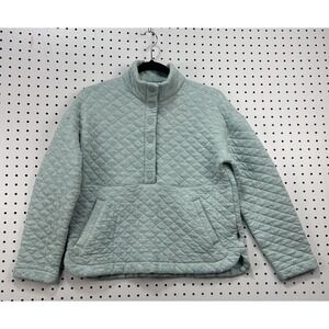 Eddie Bauer Quilted Pullover Womens S Sage Green Snap Sweatshirt Cozy Casual